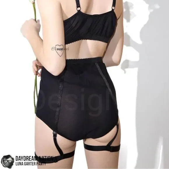 DAYDREAM NATION LUNA GARTER PANTY / DOLLS KILL BETTY UNDERWEAR BLACK PINUP SMALL